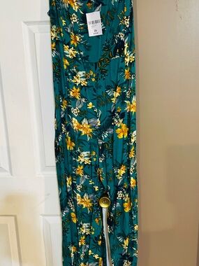 Women's Floral Wide-Leg Jumpsuit in Teal and Yellow